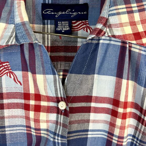 Angelique Size Medium Red White Blue Short sleeve top blouse vintage women - Picture 4 of 7